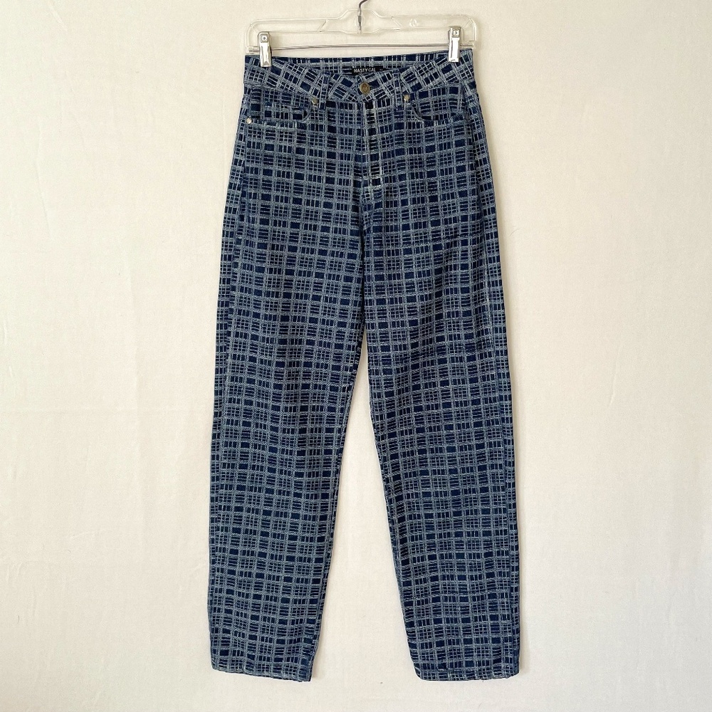 NASTY GAL Women’s Size 0 High Waist Blue White Window Pane Checked Jeans